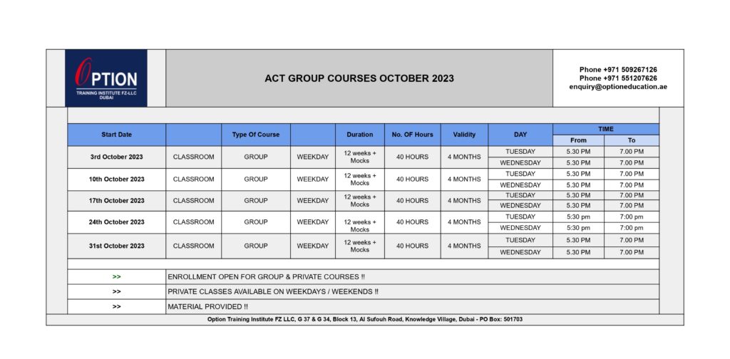 ACT GROUP COURSES OCTOBER 2023