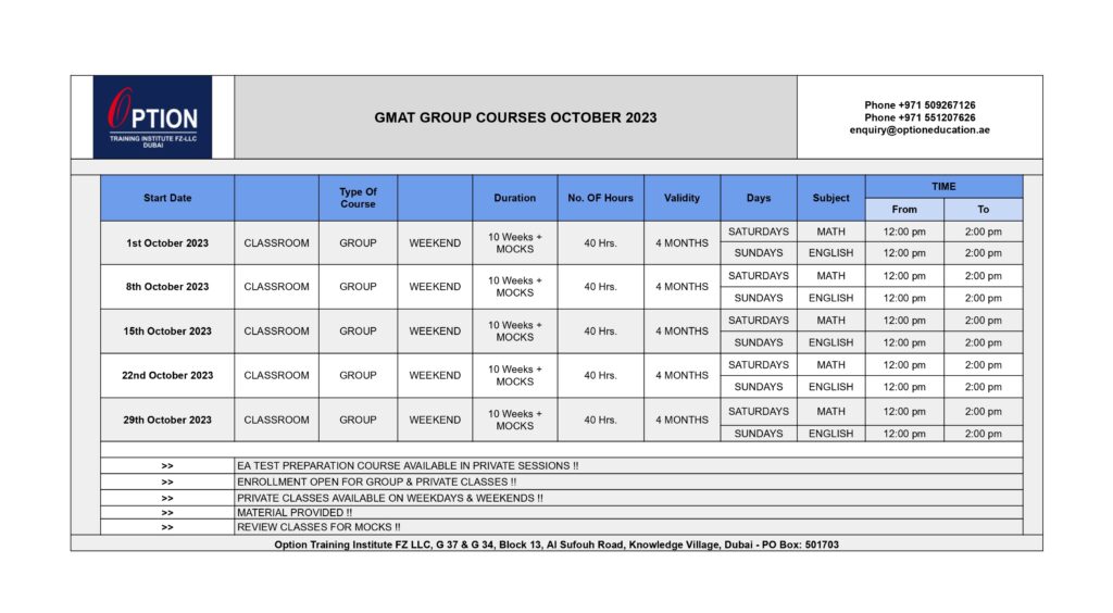 GMAT GROUP COURSES OCTOBER 2023