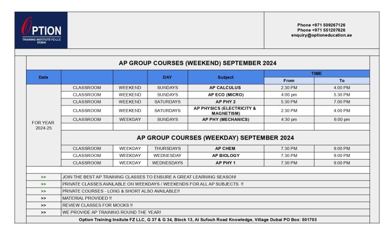 AP CLASSES IN DUBAI