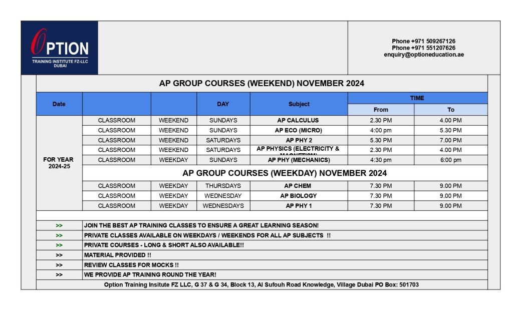 Ap classes in dubai