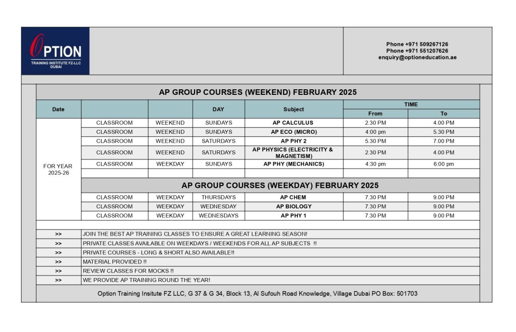 ap classes in dubai