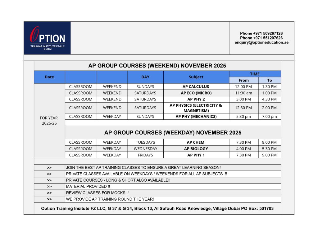 AP Group Courses 2025 Schedule in Dubai | Option Training Institute