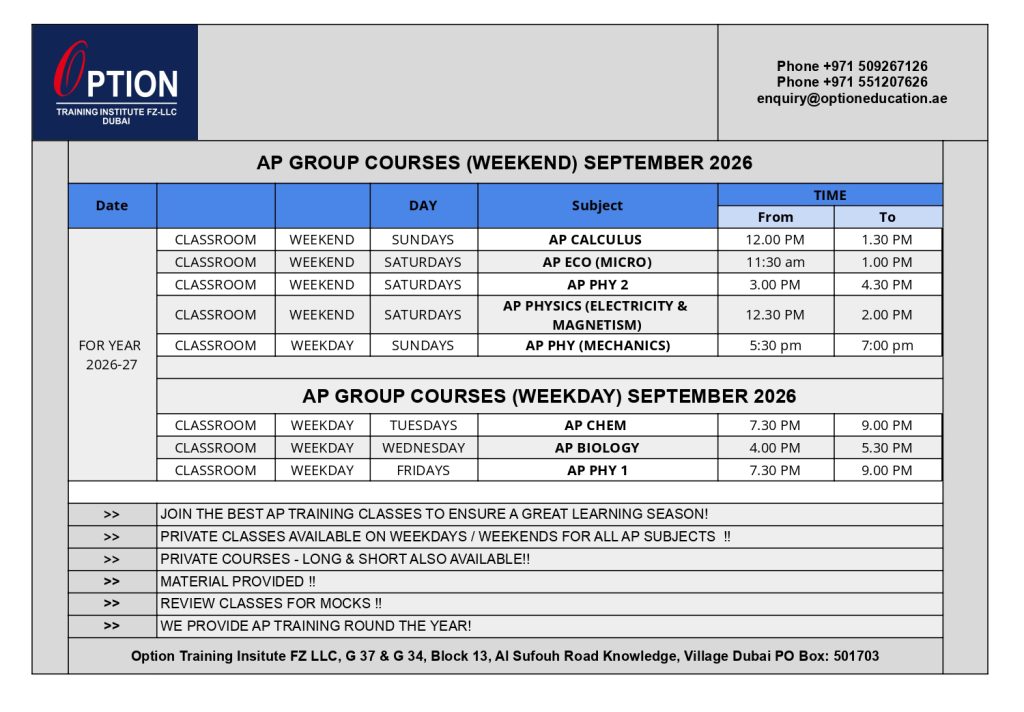 Advanced Placement (AP) classes in dubai